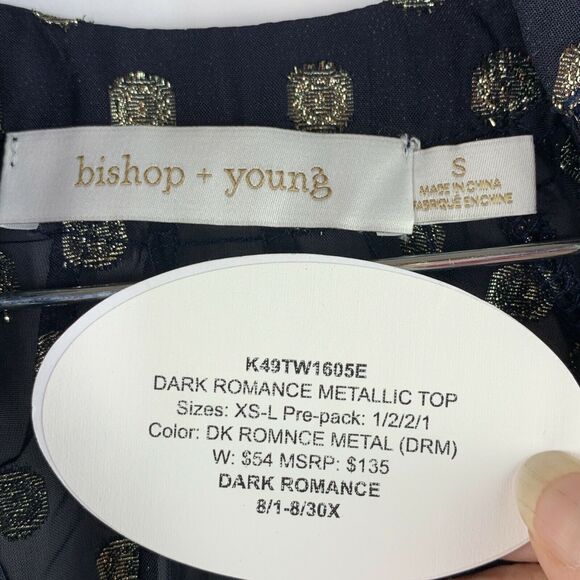 Bishop And Young Dark Romance Metallic Gold Polka Dot Blouse NWT Size S - Picture 9 of 9